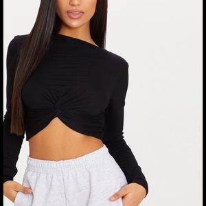 Pretty little things long sleeve black crop top